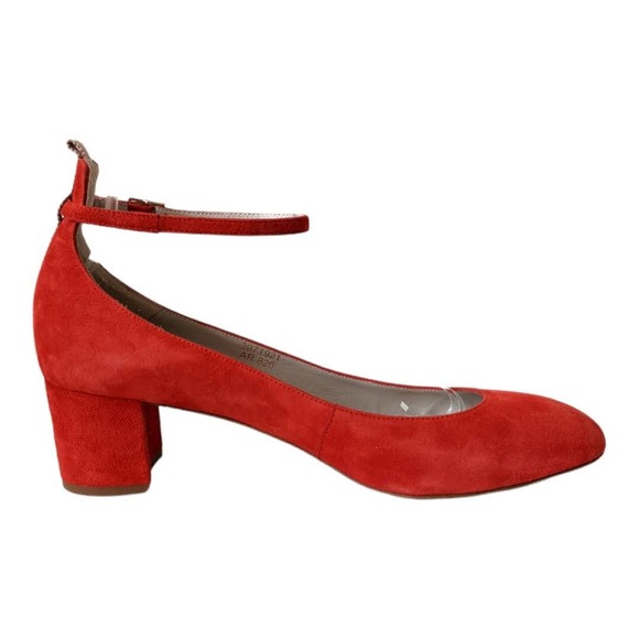 Boden Ankle Strap Suede Block Heel Shoes Buckle Closed Toe Red Women's Sz EU 40 - Picture 6 of 9